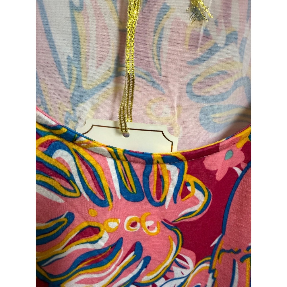 Simply Southern Tropical Parrot Dress Small Pink Palm Leaf Sharkbite Pockets NWT - Picture 7 of 10
